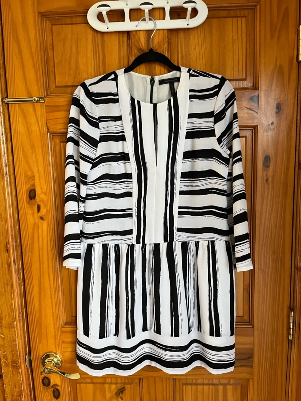 BCBGMaxAzria Black and White Striped Shift Dress